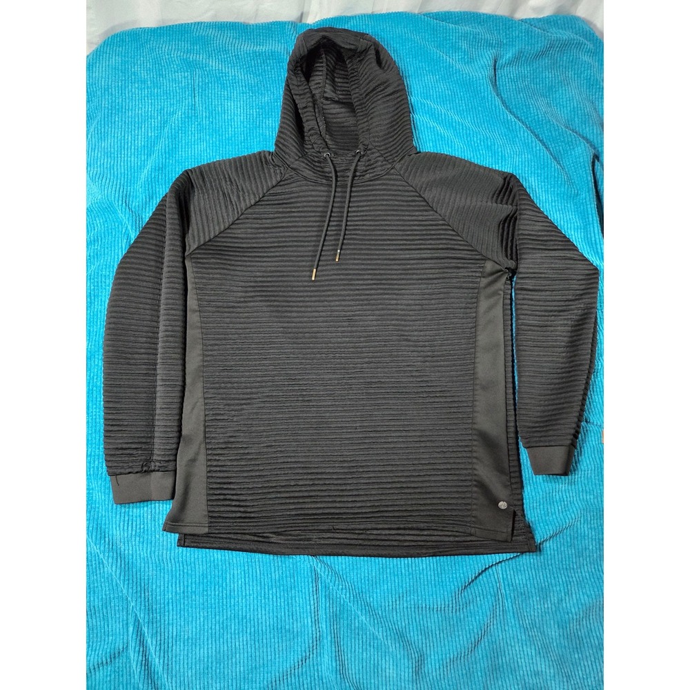 Apana Mens Black Ribbed Textured Pullover Hoodie Sweatshirt Size Large